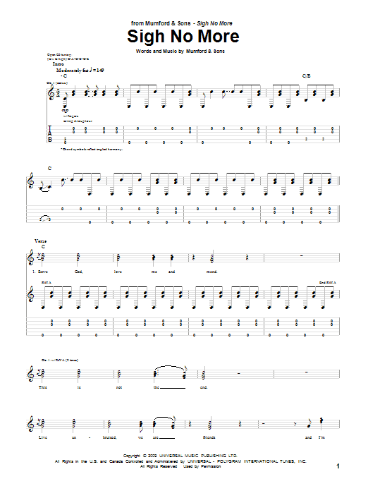 Mumford & Sons Sigh No More Sheet Music Notes & Chords for Guitar Tab - Download or Print PDF