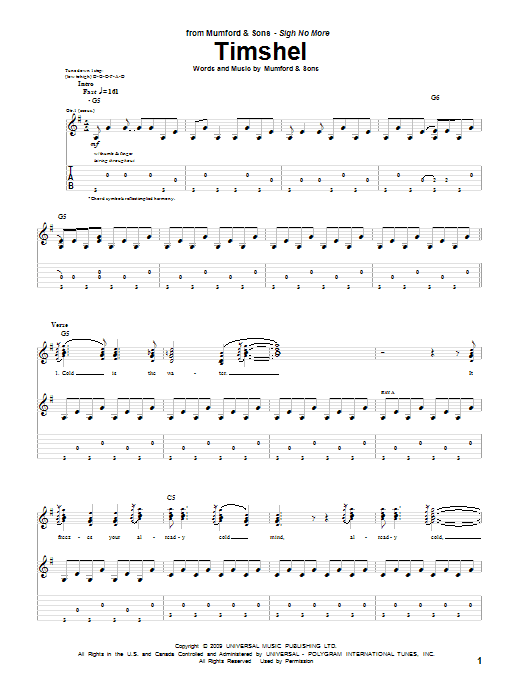 Mumford & Sons Timshel Sheet Music Notes & Chords for Guitar Tab - Download or Print PDF