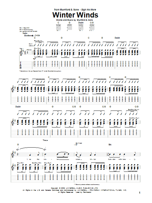 Mumford & Sons Winter Winds Sheet Music Notes & Chords for Lyrics & Chords - Download or Print PDF