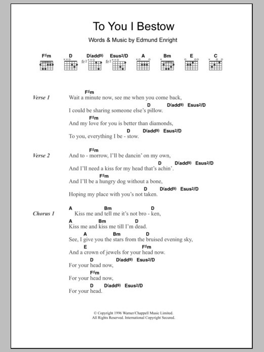 Mundy To You I Bestow Sheet Music Notes & Chords for Lyrics & Chords - Download or Print PDF