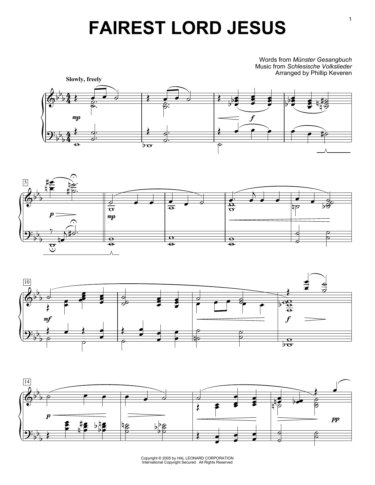 Munster Gesangbuch Fairest Lord Jesus [Jazz version] (arr. Phillip Keveren) Sheet Music Notes & Chords for Piano - Download or Print PDF