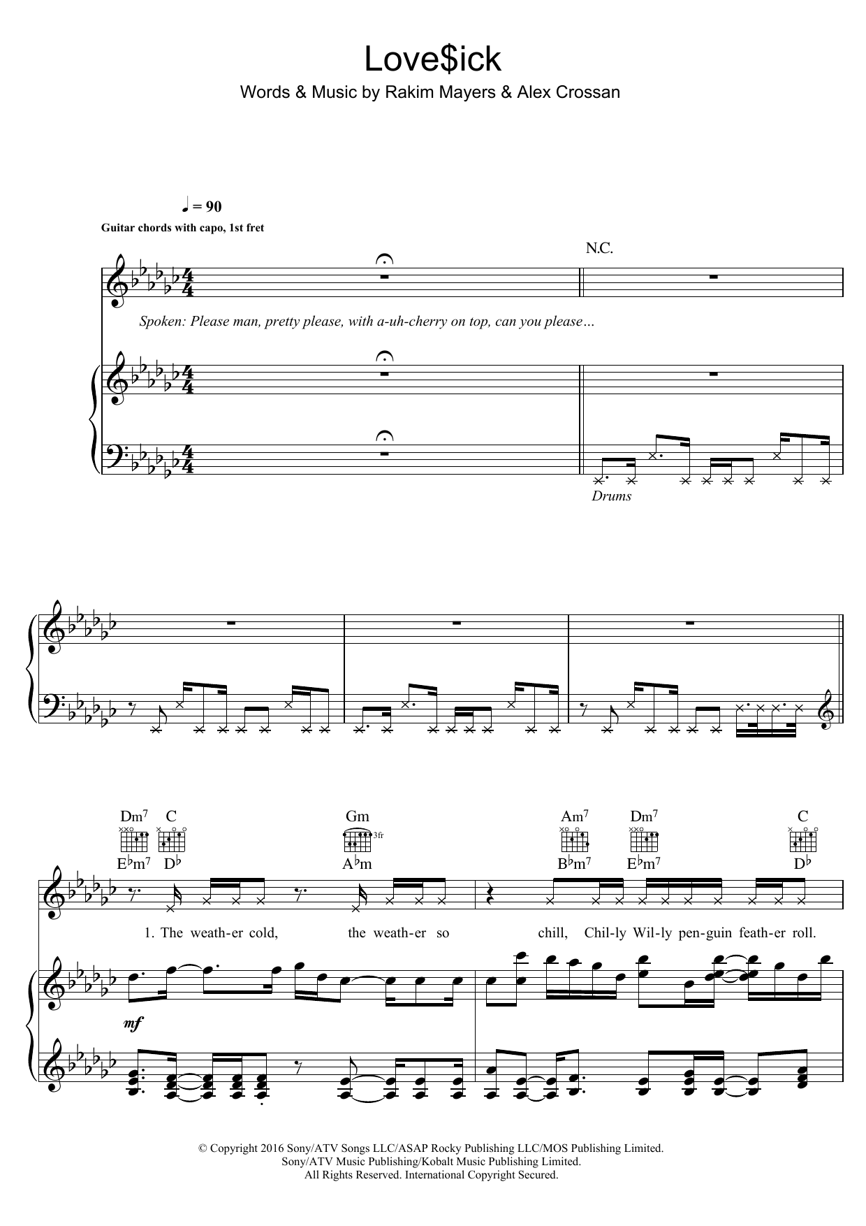 Mura Masa Love$ick (featuring A$AP Rocky) Sheet Music Notes & Chords for Piano, Vocal & Guitar (Right-Hand Melody) - Download or Print PDF