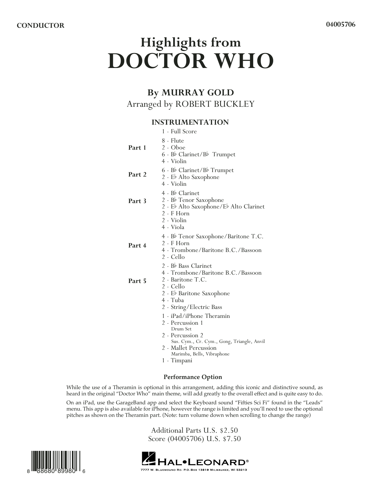 Murray Gold Highlights from Doctor Who (arr. Robert Buckley) - Conductor Score (Full Score) Sheet Music Notes & Chords for Flex-Band - Download or Print PDF