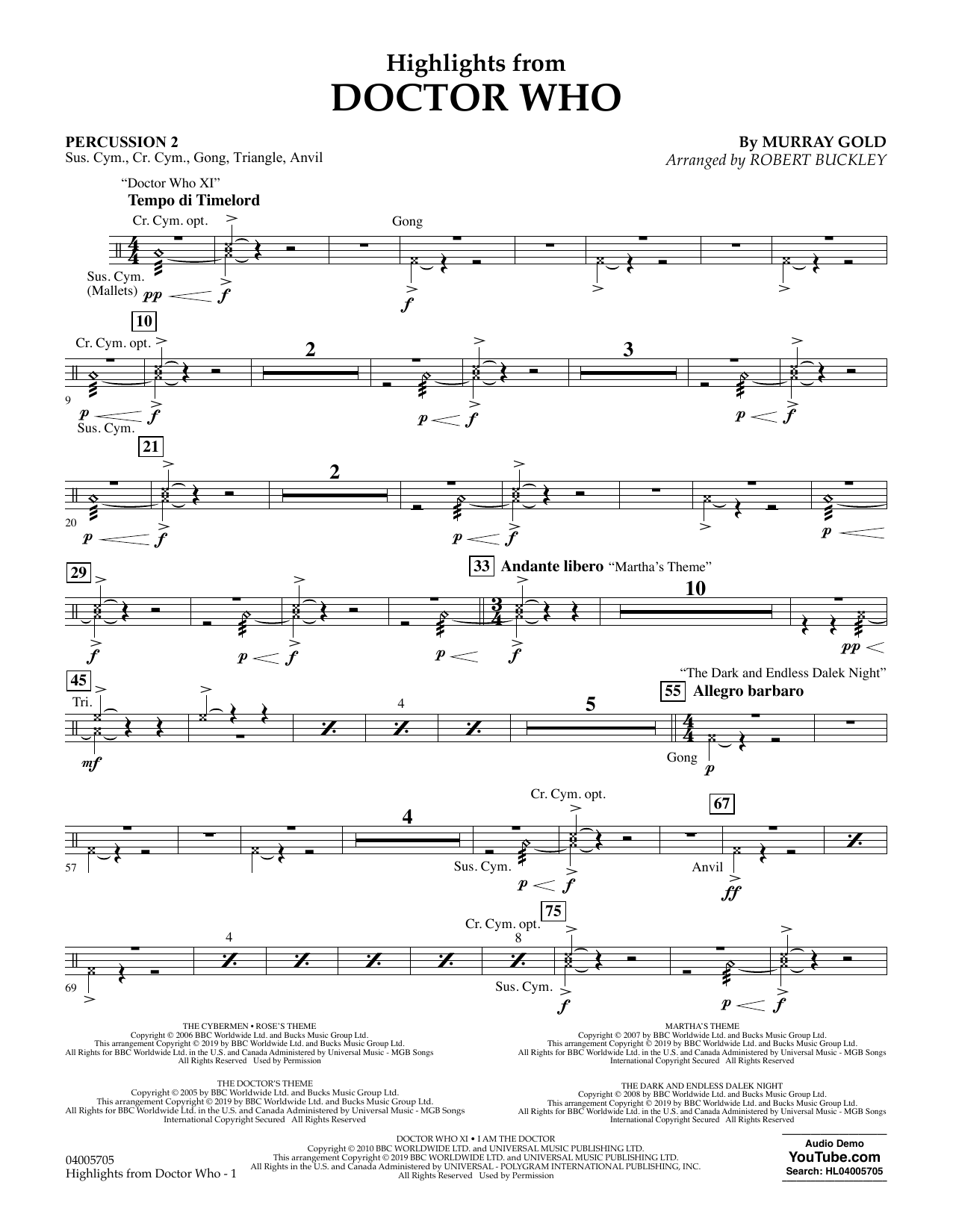 Murray Gold Highlights from Doctor Who (arr. Robert Buckley) - Percussion 2 Sheet Music Notes & Chords for Flex-Band - Download or Print PDF