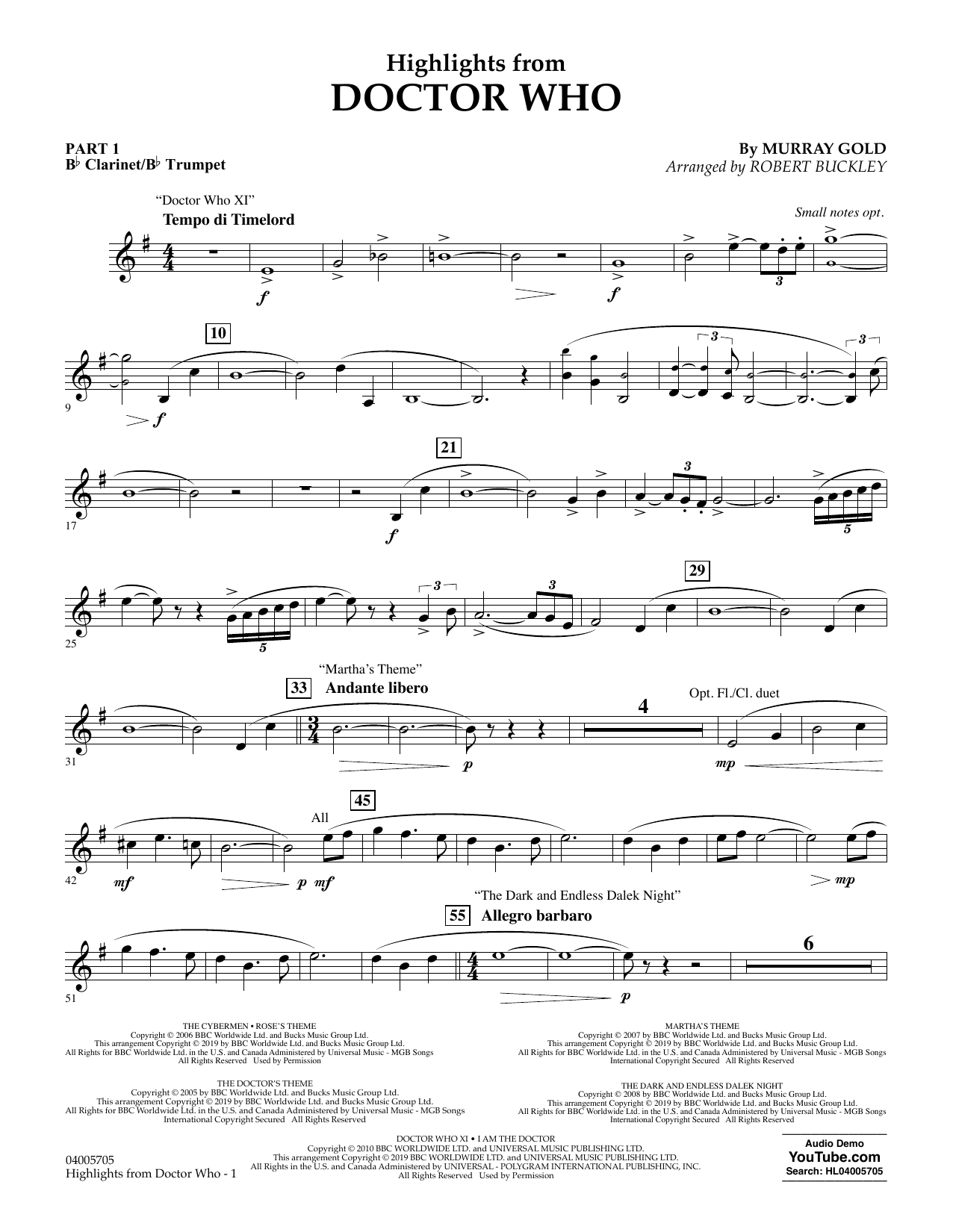 Murray Gold Highlights from Doctor Who (arr. Robert Buckley) - Pt.1 - Bb Clarinet/Bb Trumpet Sheet Music Notes & Chords for Flex-Band - Download or Print PDF