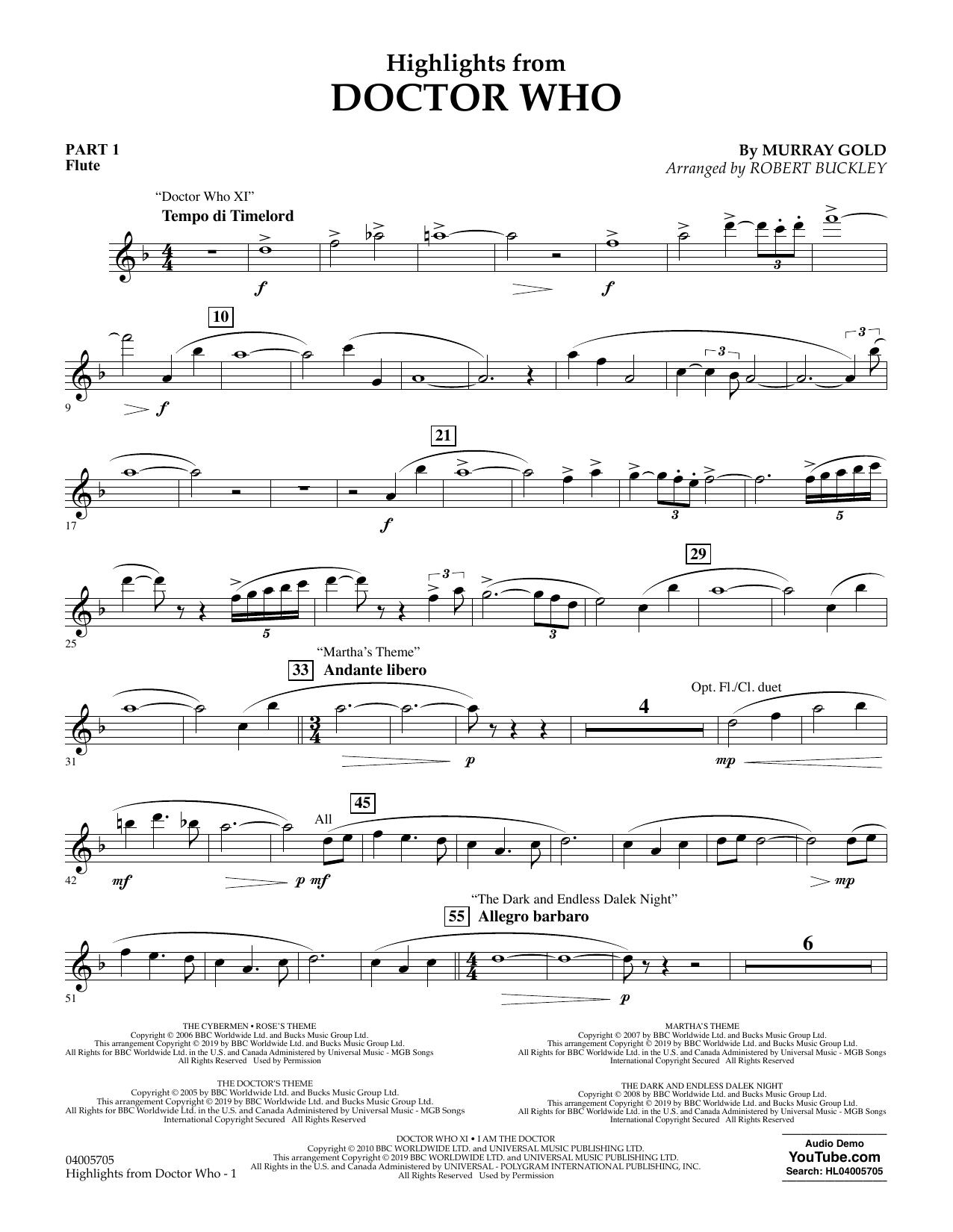 Murray Gold Highlights from Doctor Who (arr. Robert Buckley) - Pt.1 - Flute Sheet Music Notes & Chords for Flex-Band - Download or Print PDF