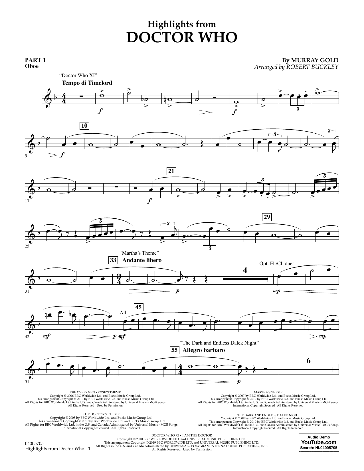 Murray Gold Highlights from Doctor Who (arr. Robert Buckley) - Pt.1 - Oboe Sheet Music Notes & Chords for Flex-Band - Download or Print PDF
