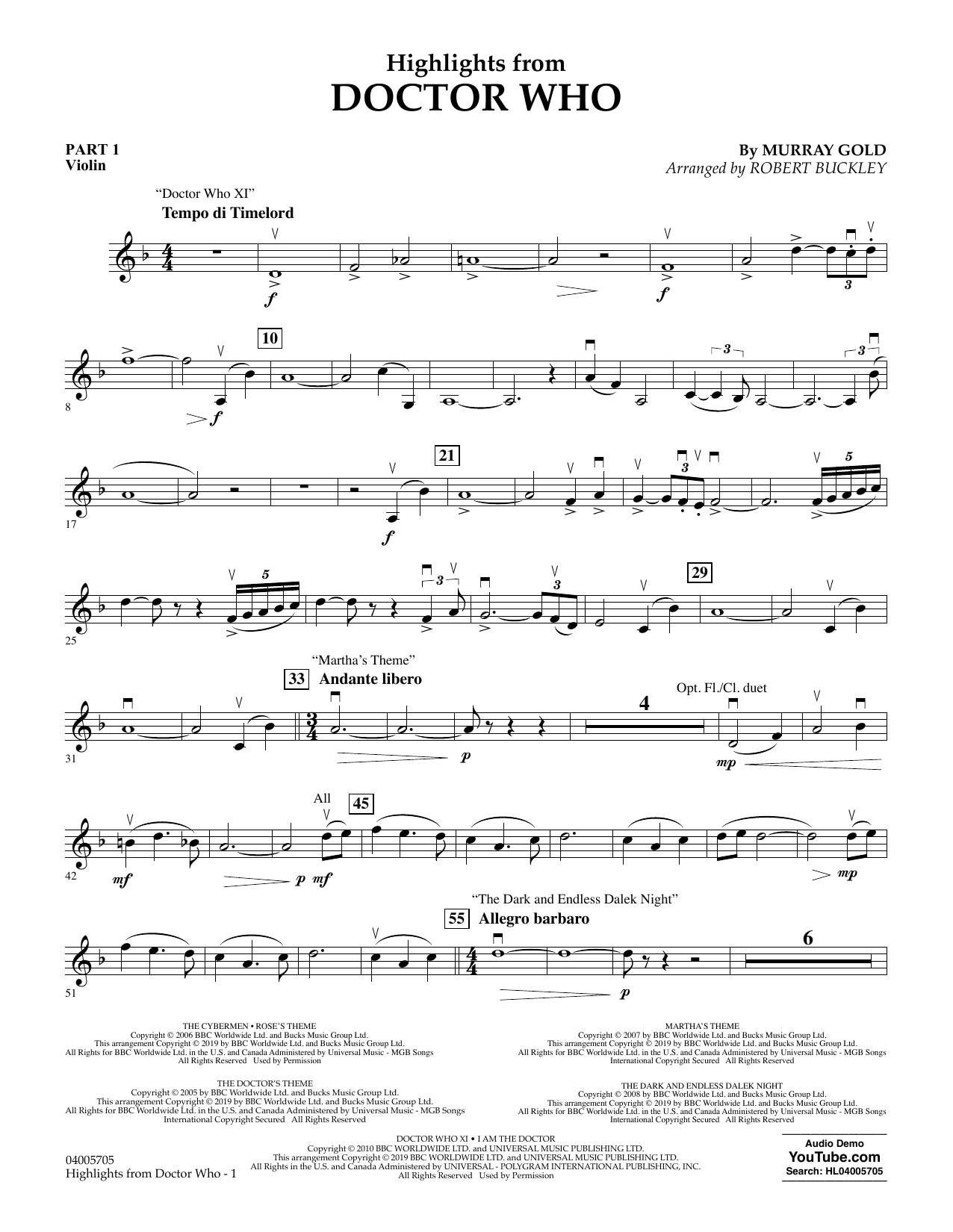 Murray Gold Highlights from Doctor Who (arr. Robert Buckley) - Pt.1 - Violin Sheet Music Notes & Chords for Flex-Band - Download or Print PDF