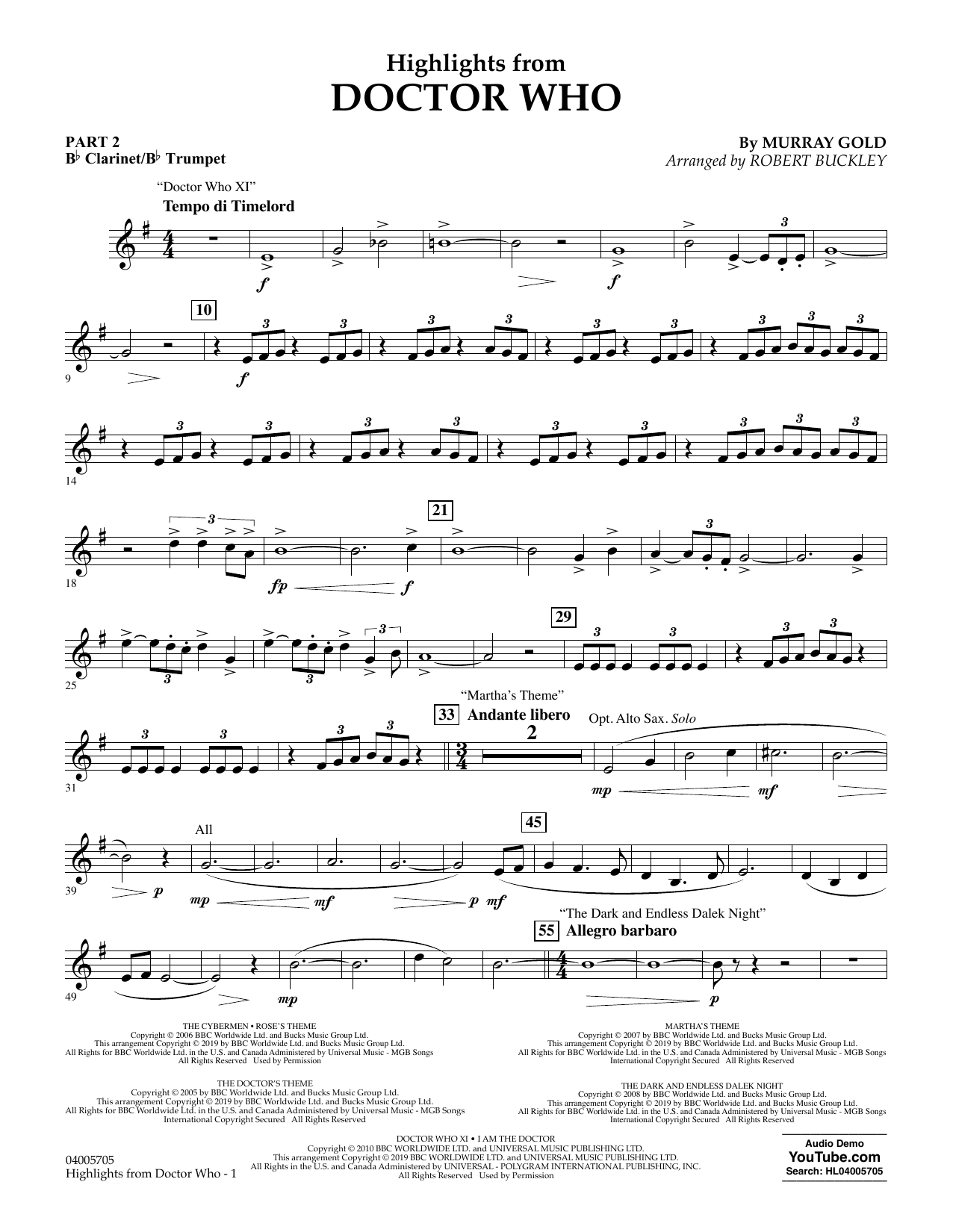 Murray Gold Highlights from Doctor Who (arr. Robert Buckley) - Pt.2 - Bb Clarinet/Bb Trumpet Sheet Music Notes & Chords for Flex-Band - Download or Print PDF