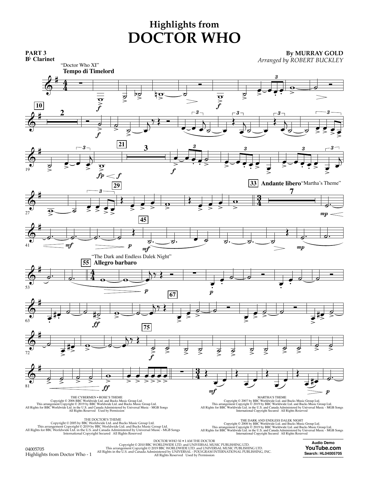 Murray Gold Highlights from Doctor Who (arr. Robert Buckley) - Pt.3 - Bb Clarinet Sheet Music Notes & Chords for Flex-Band - Download or Print PDF