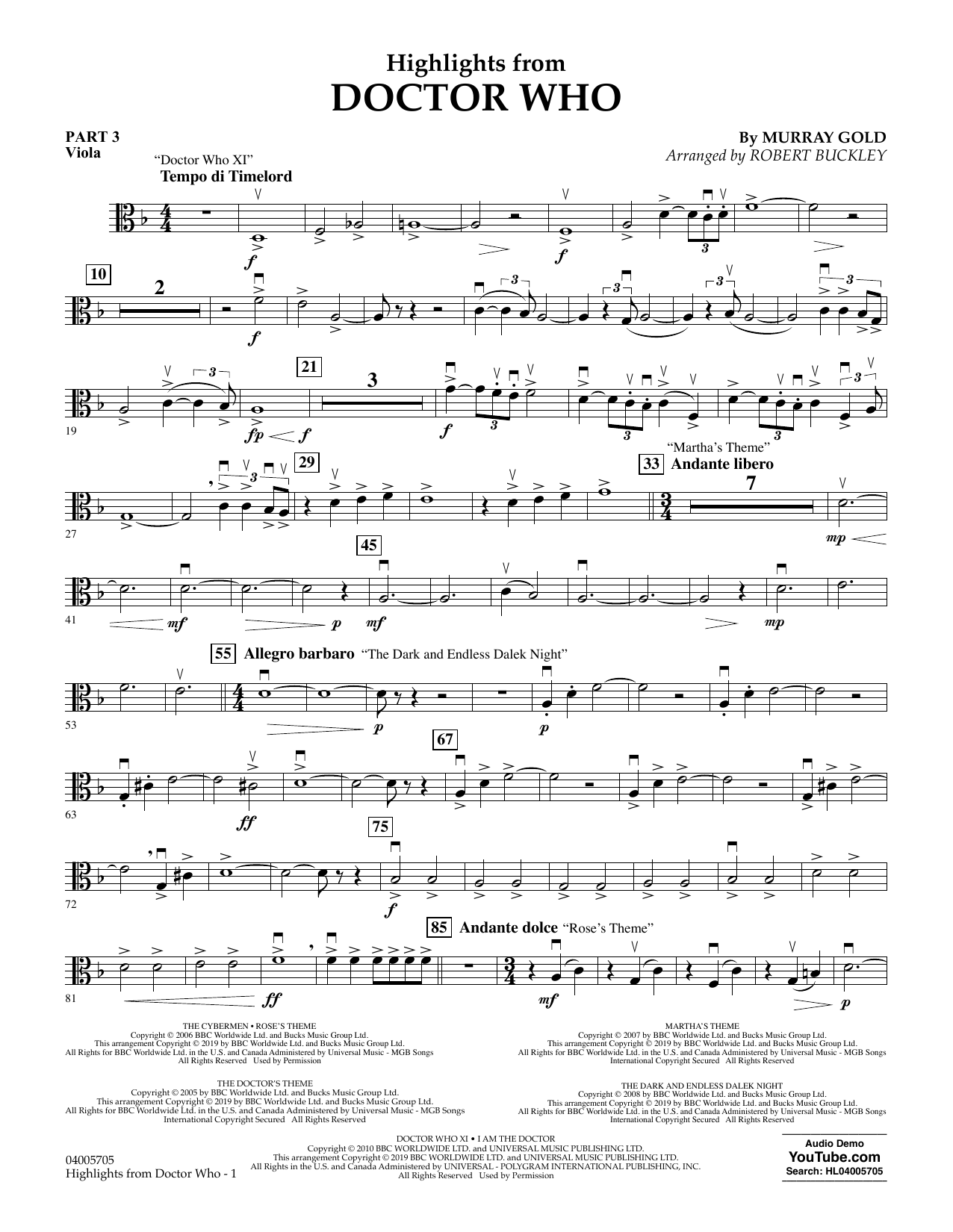 Murray Gold Highlights from Doctor Who (arr. Robert Buckley) - Pt.3 - Viola Sheet Music Notes & Chords for Flex-Band - Download or Print PDF