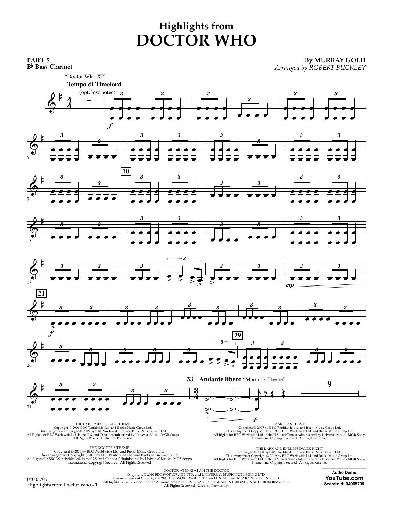 Murray Gold Highlights from Doctor Who (arr. Robert Buckley) - Pt.5 - Bb Bass Clarinet Sheet Music Notes & Chords for Flex-Band - Download or Print PDF