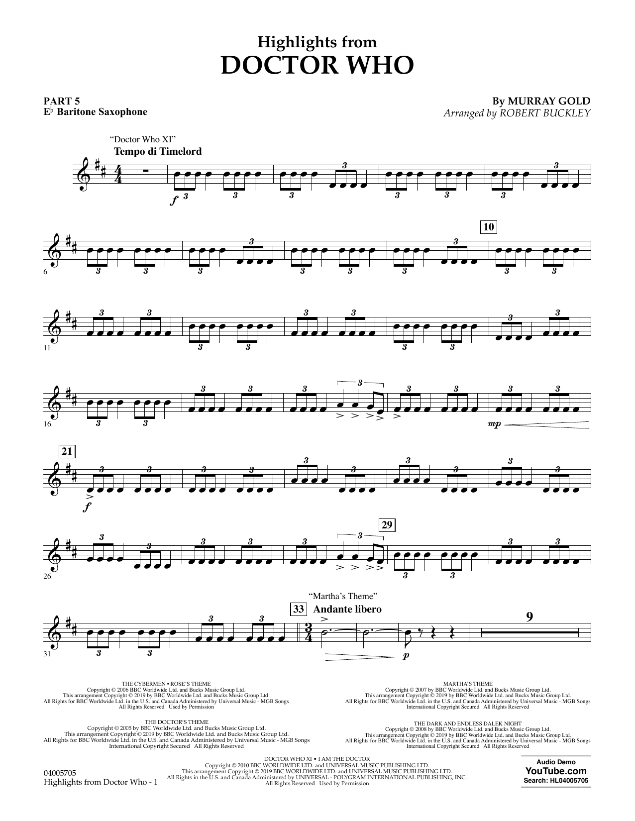 Murray Gold Highlights from Doctor Who (arr. Robert Buckley) - Pt.5 - Eb Baritone Saxophone Sheet Music Notes & Chords for Flex-Band - Download or Print PDF