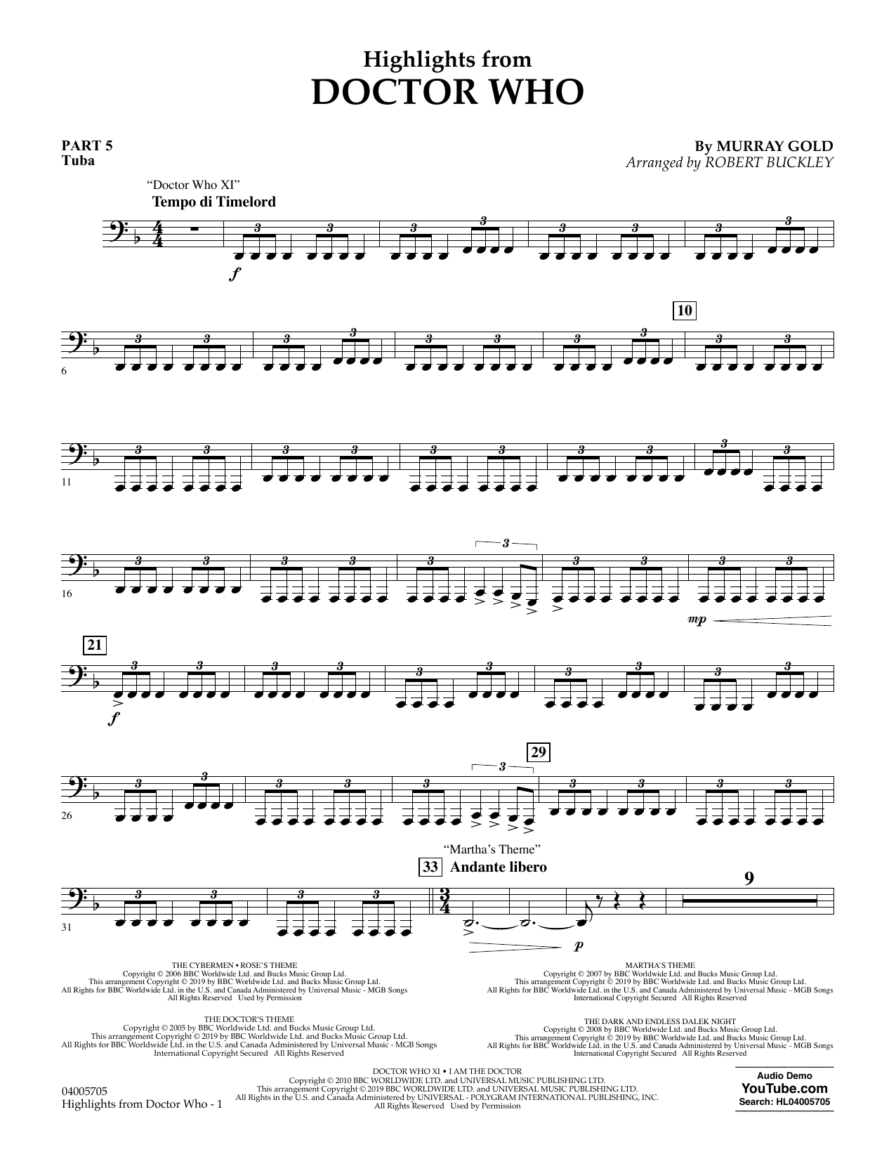 Murray Gold Highlights from Doctor Who (arr. Robert Buckley) - Pt.5 - Tuba Sheet Music Notes & Chords for Flex-Band - Download or Print PDF
