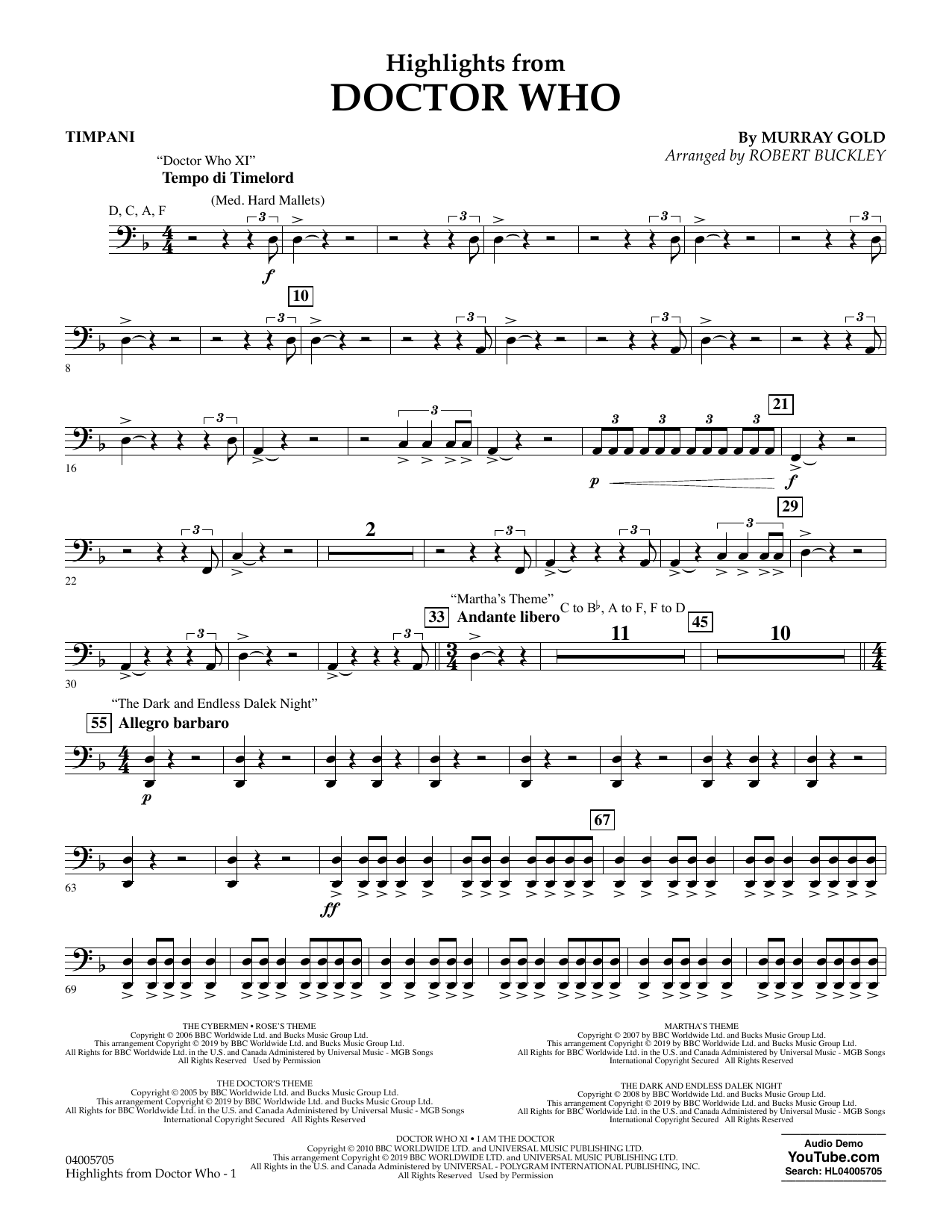 Murray Gold Highlights from Doctor Who (arr. Robert Buckley) - Timpani Sheet Music Notes & Chords for Flex-Band - Download or Print PDF