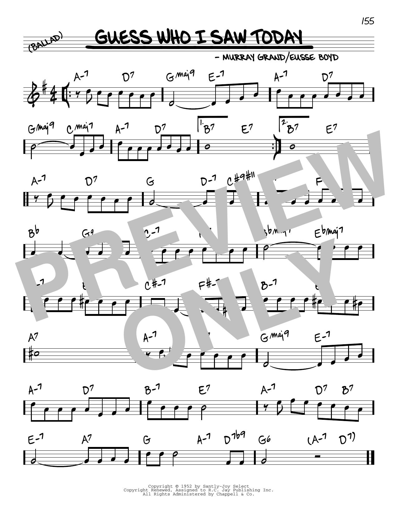 Murray Gr Guess Who I Saw Today Sheet Music Notes & Chords for Real Book – Melody & Chords - Download or Print PDF