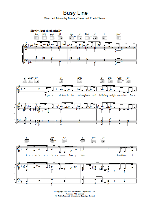 Murray Semos Busy Line Sheet Music Notes & Chords for Piano, Vocal & Guitar (Right-Hand Melody) - Download or Print PDF