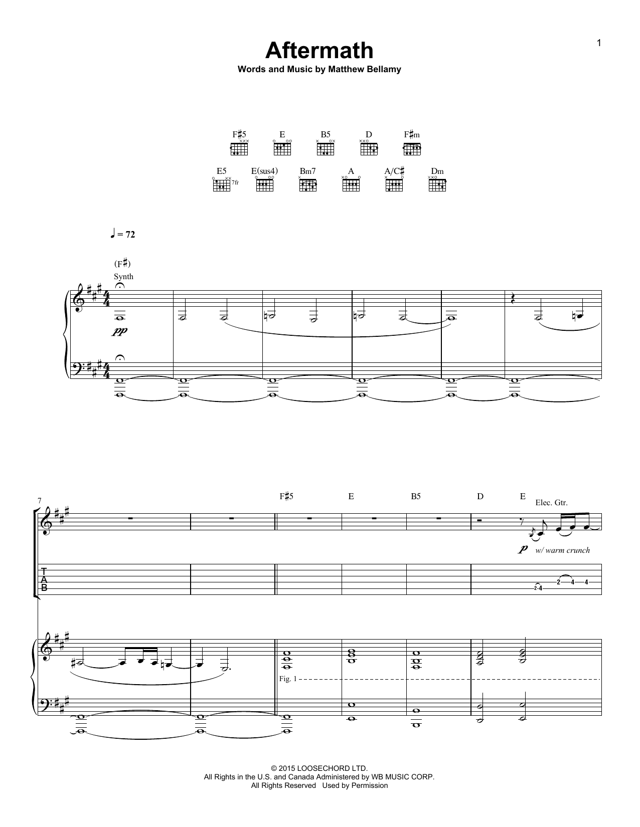 Muse Aftermath Sheet Music Notes & Chords for Piano, Vocal & Guitar (Right-Hand Melody) - Download or Print PDF