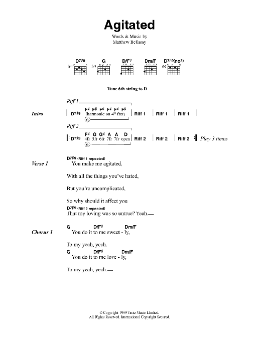 Muse Agitated Sheet Music Notes & Chords for Guitar Tab - Download or Print PDF