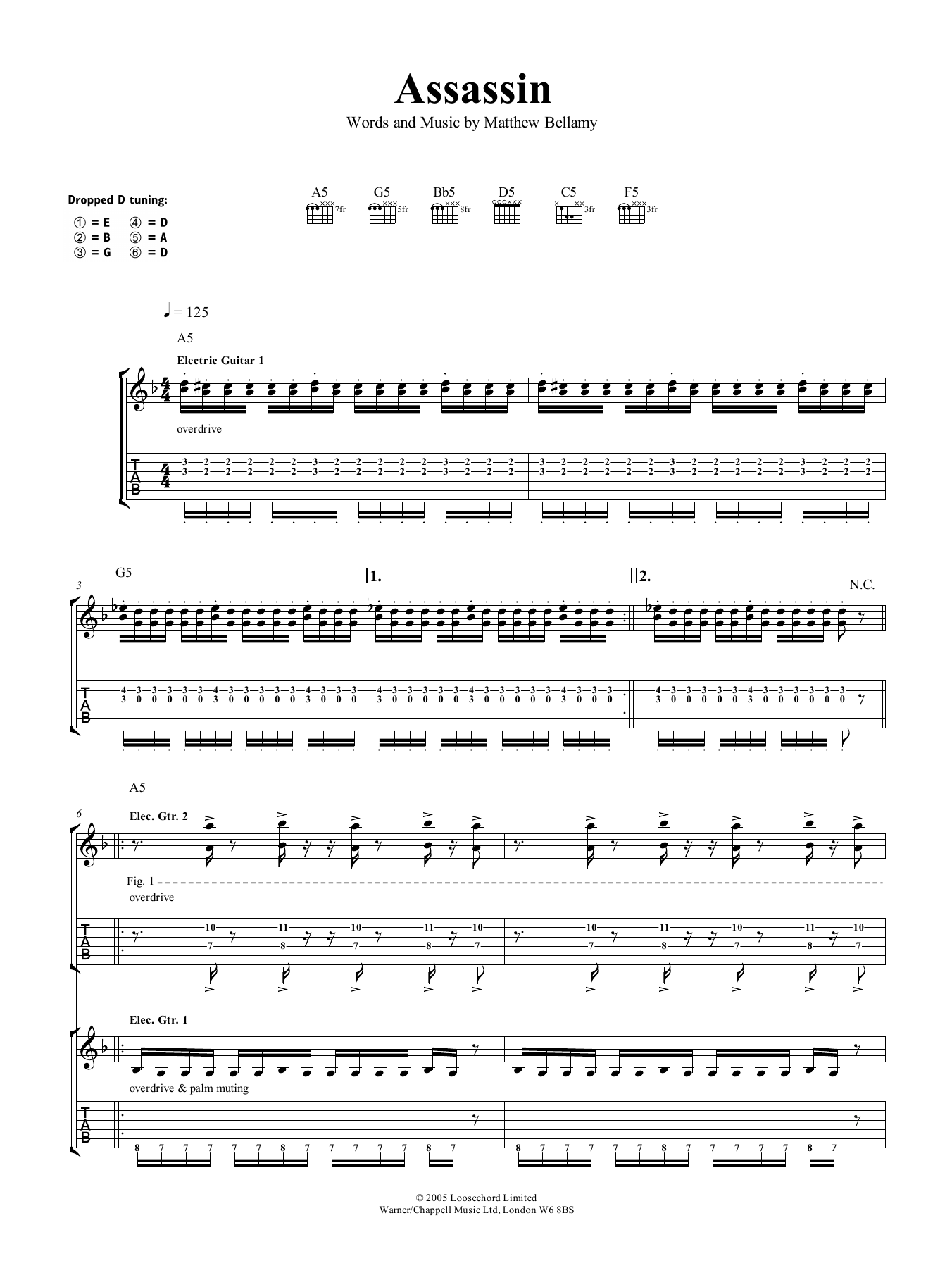 Muse Assassin Sheet Music Notes & Chords for Guitar Tab - Download or Print PDF