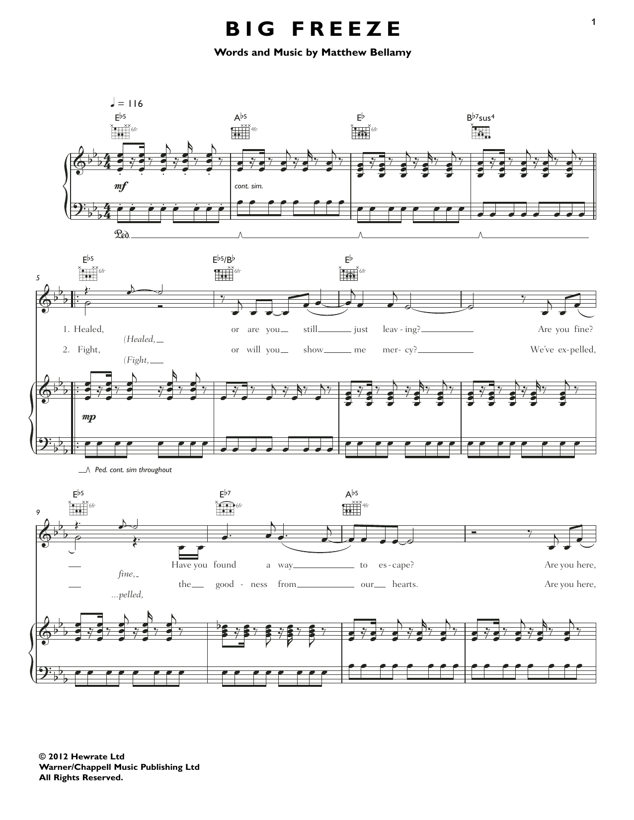 Muse Big Freeze Sheet Music Notes & Chords for Guitar Tab - Download or Print PDF