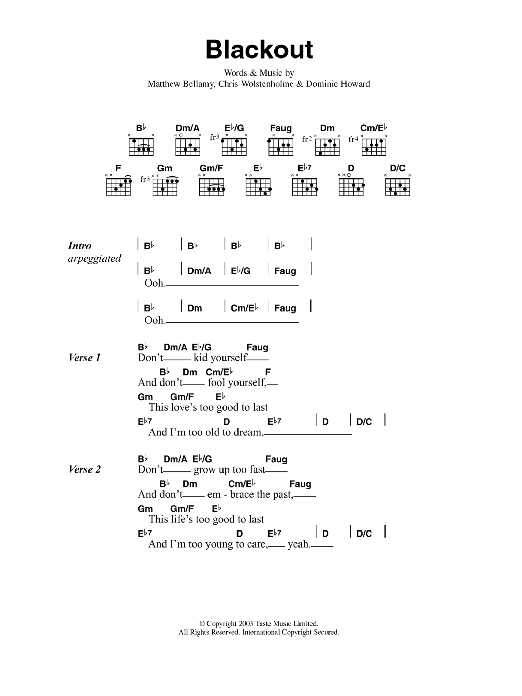 Muse Blackout Sheet Music Notes & Chords for Guitar Tab - Download or Print PDF