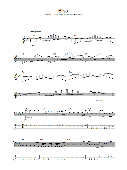 Muse Bliss Sheet Music Notes & Chords for Bass Guitar Tab - Download or Print PDF