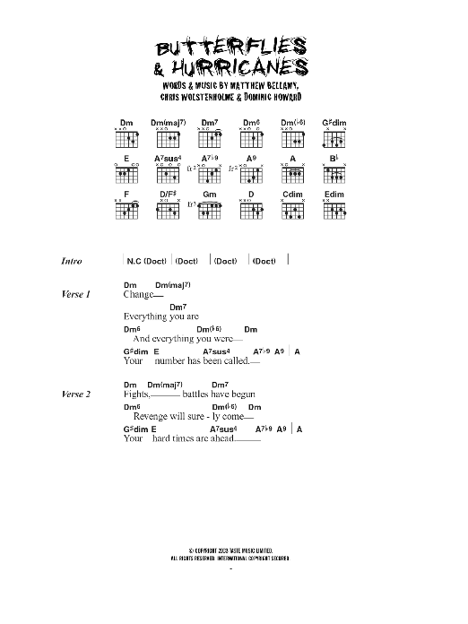 Muse Butterflies And Hurricanes Sheet Music Notes & Chords for Guitar Tab - Download or Print PDF