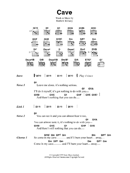 Muse Cave Sheet Music Notes & Chords for Guitar Chords/Lyrics - Download or Print PDF