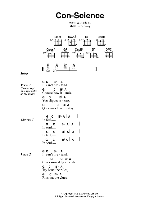 Muse Con-Science Sheet Music Notes & Chords for Guitar Chords/Lyrics - Download or Print PDF