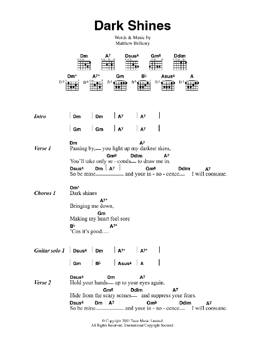 Muse Dark Shines Sheet Music Notes & Chords for Guitar Chords/Lyrics - Download or Print PDF