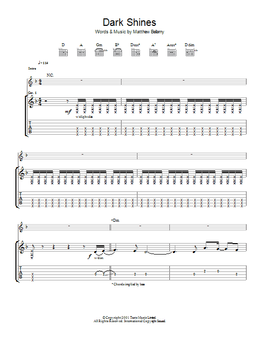 Muse Dark Shines Sheet Music Notes & Chords for Guitar Tab - Download or Print PDF