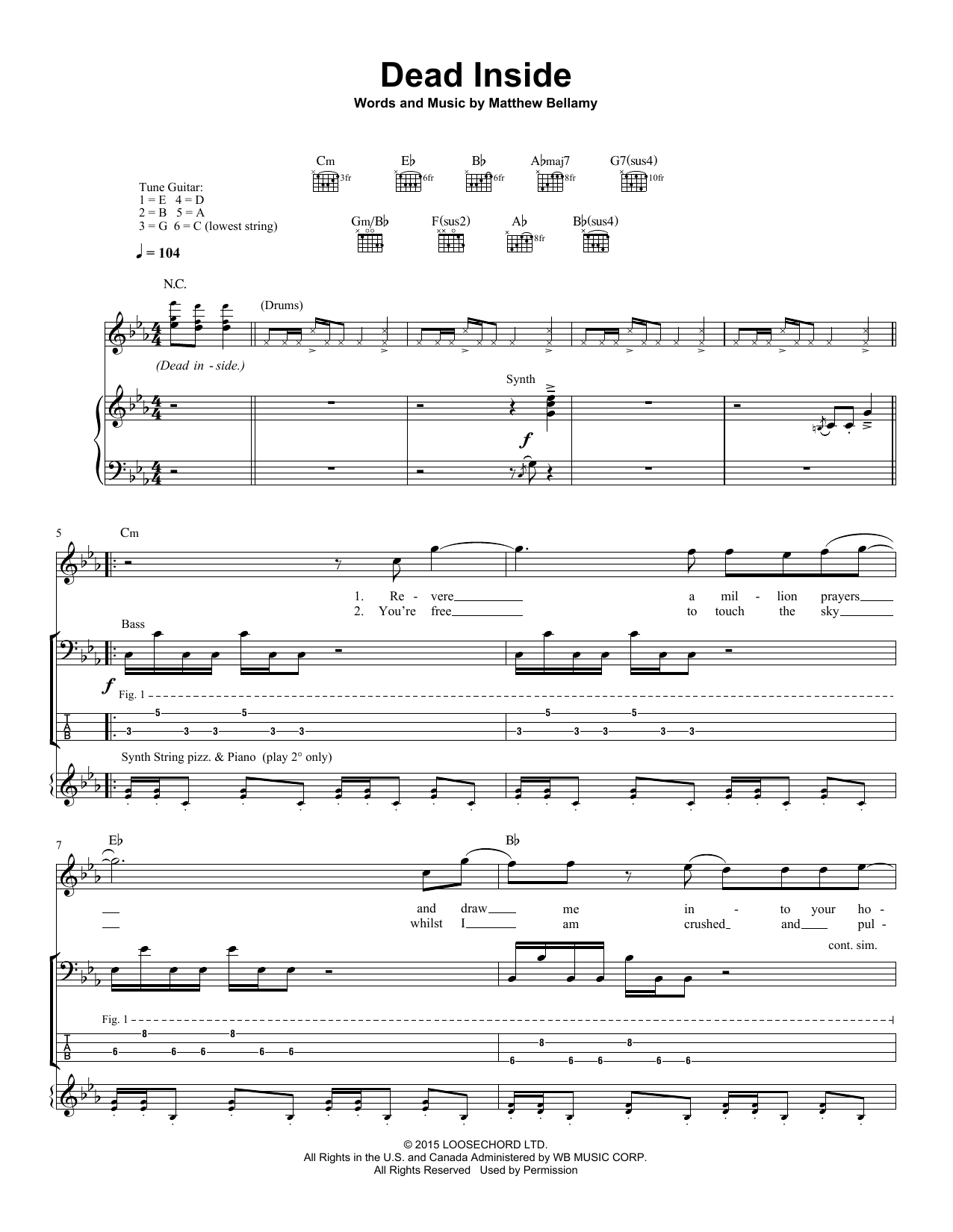 Muse Dead Inside Sheet Music Notes & Chords for Guitar Tab - Download or Print PDF
