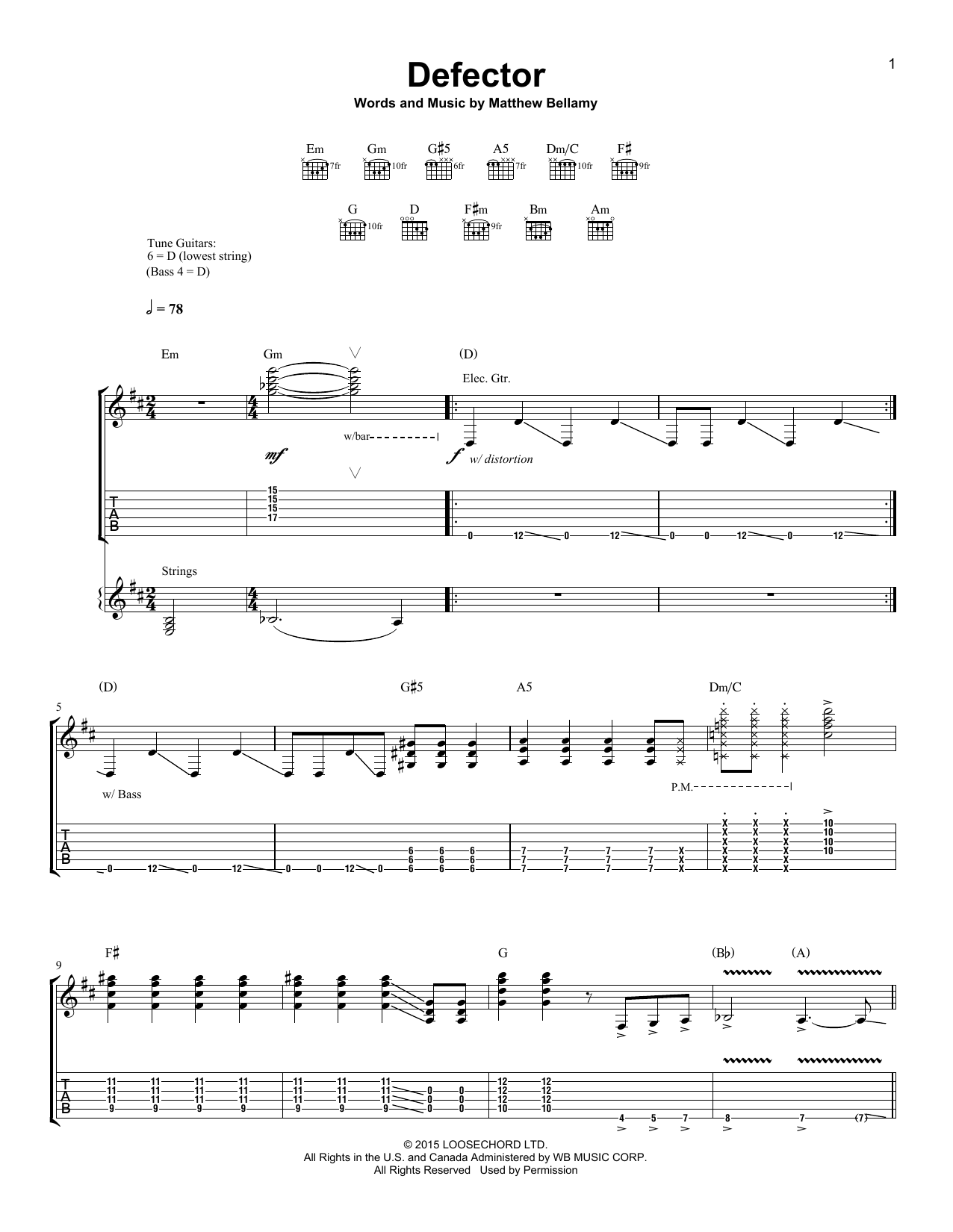 Muse Defector Sheet Music Notes & Chords for Piano, Vocal & Guitar (Right-Hand Melody) - Download or Print PDF