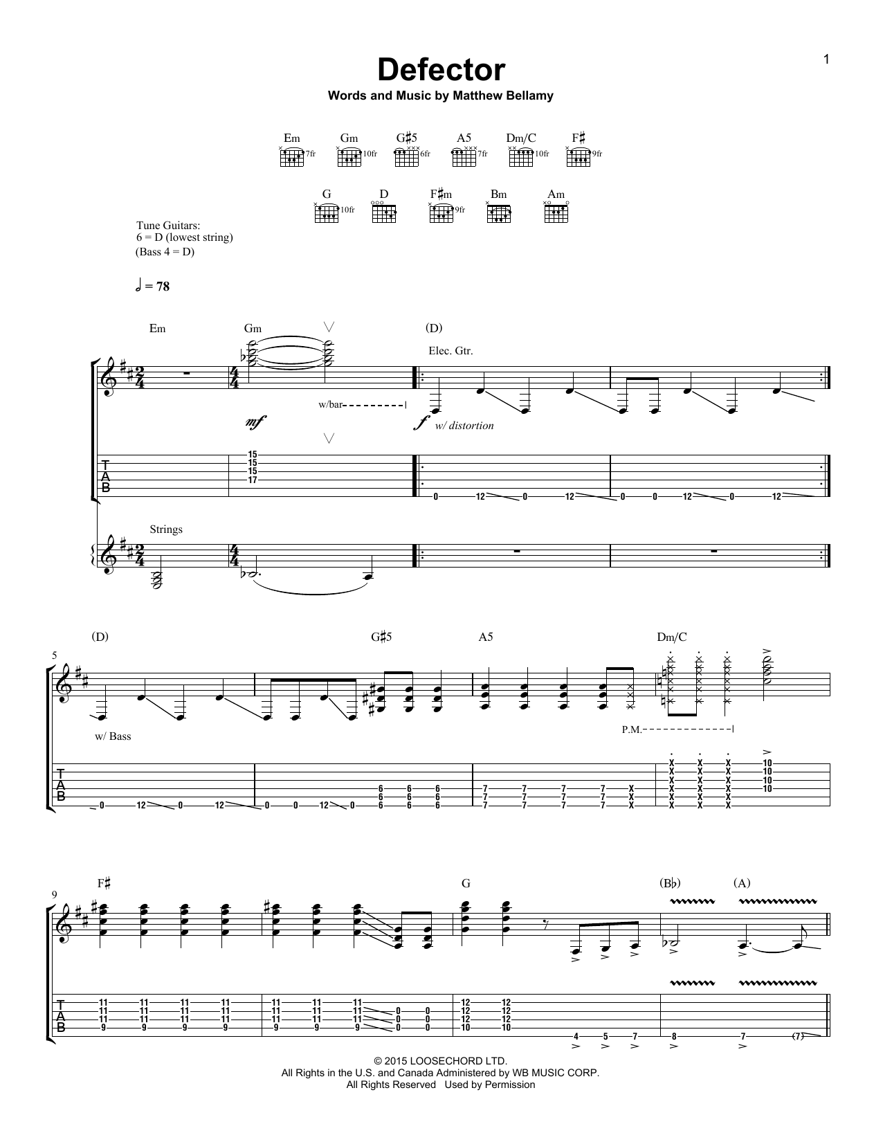 Muse Defector Sheet Music Notes & Chords for Guitar Tab - Download or Print PDF