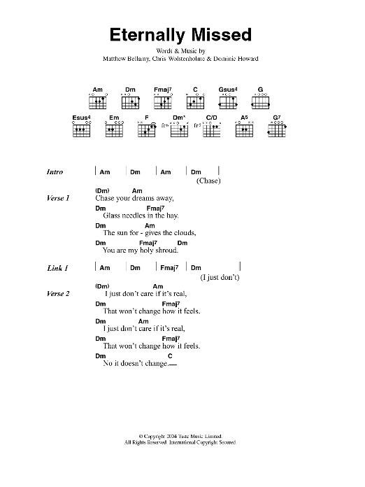 Muse Eternally Missed Sheet Music Notes & Chords for Guitar Chords/Lyrics - Download or Print PDF