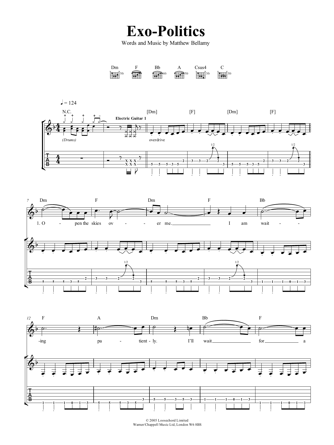 Muse Exo-Politics Sheet Music Notes & Chords for Guitar Tab - Download or Print PDF