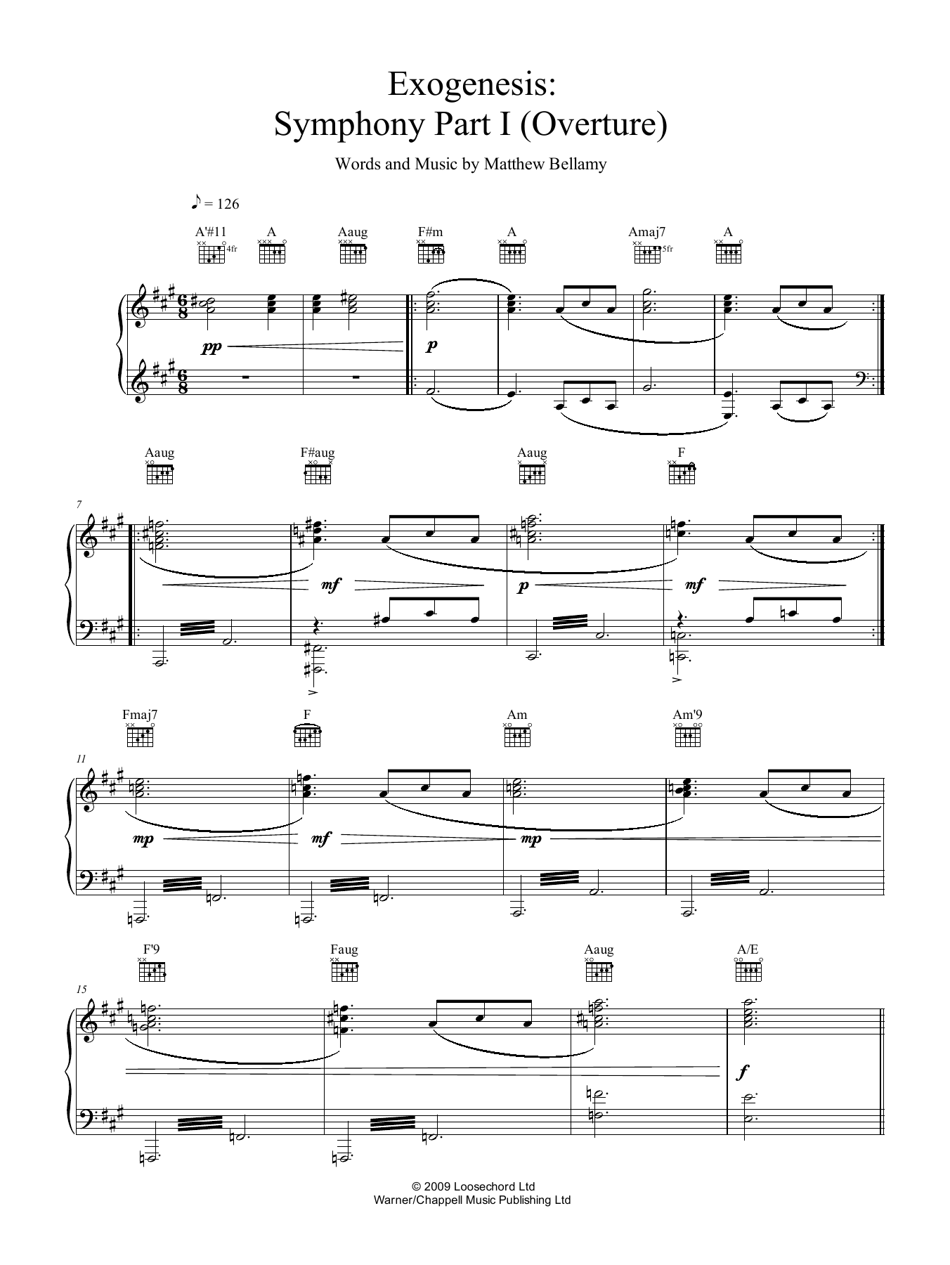 Muse Exogenesis: Symphony Part I (Overture) Sheet Music Notes & Chords for Piano, Vocal & Guitar (Right-Hand Melody) - Download or Print PDF