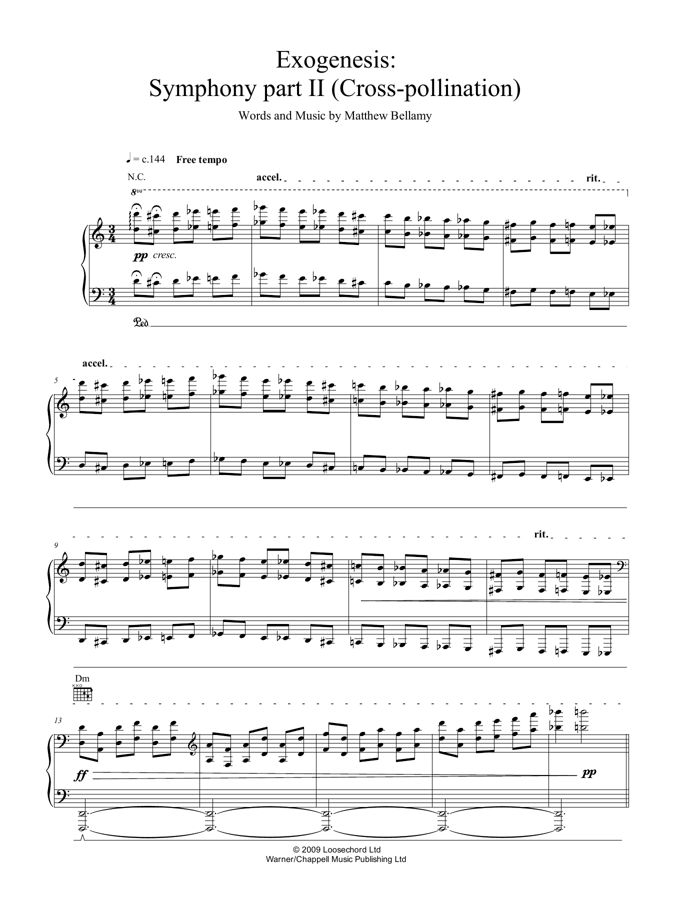 Muse Exogenesis: Symphony Part II (Cross Pollination) Sheet Music Notes & Chords for Piano, Vocal & Guitar (Right-Hand Melody) - Download or Print PDF