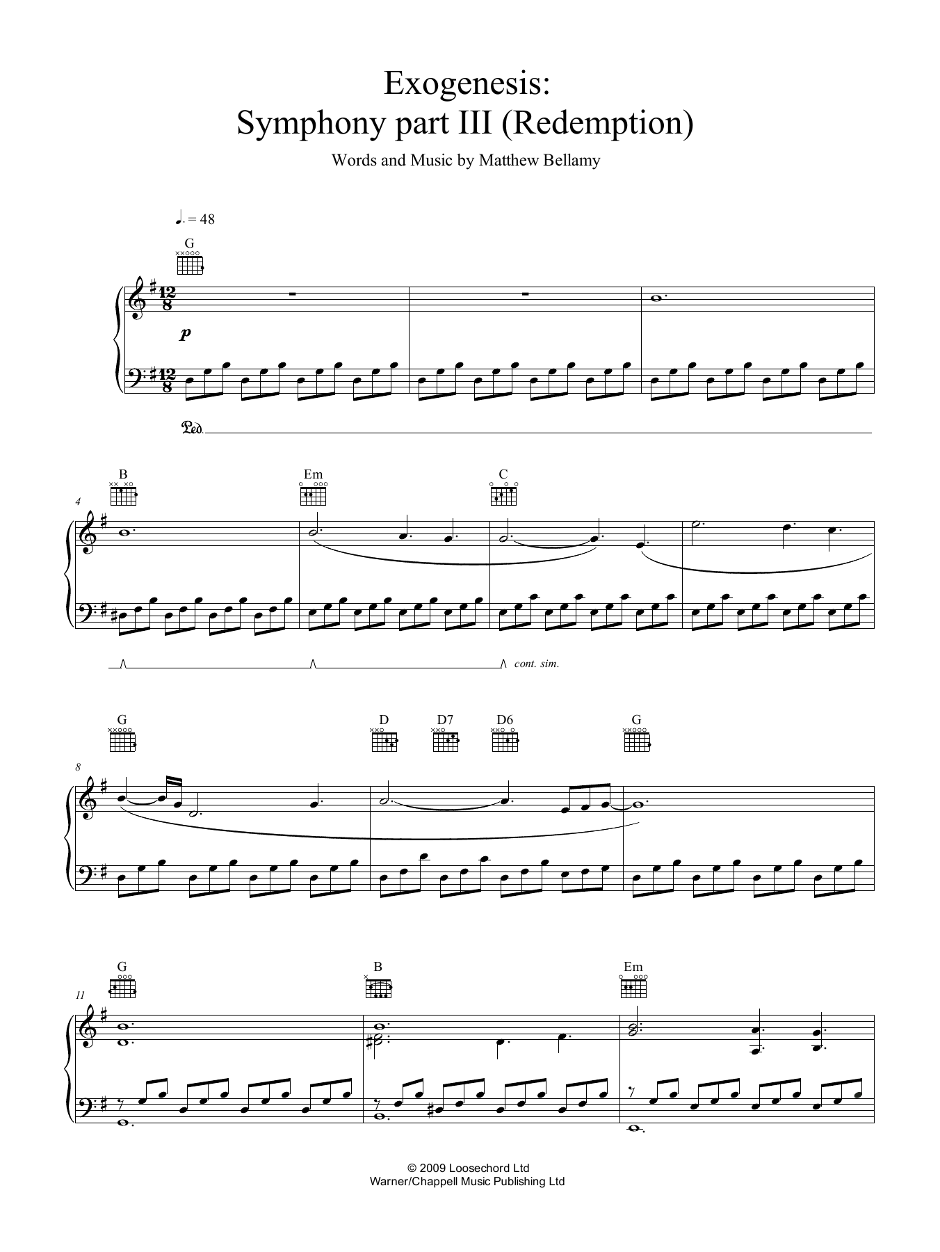 Muse Exogenesis: Symphony Part III (Redemption) Sheet Music Notes & Chords for Piano, Vocal & Guitar (Right-Hand Melody) - Download or Print PDF