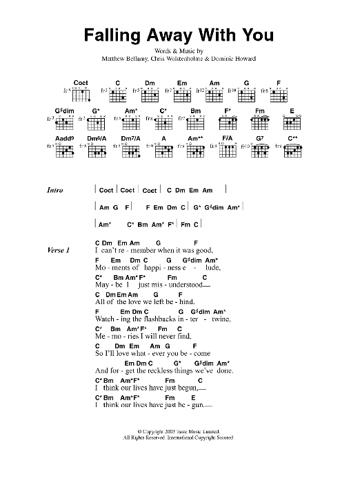 Muse Falling Away With You Sheet Music Notes & Chords for Guitar Chords/Lyrics - Download or Print PDF