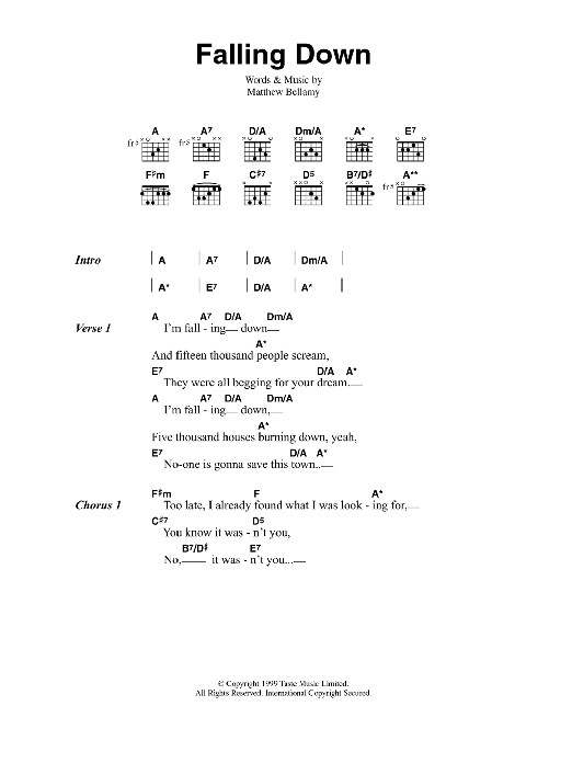 Muse Falling Down Sheet Music Notes & Chords for Piano, Vocal & Guitar - Download or Print PDF