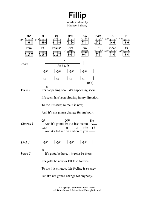 Muse Fillip Sheet Music Notes & Chords for Guitar Chords/Lyrics - Download or Print PDF