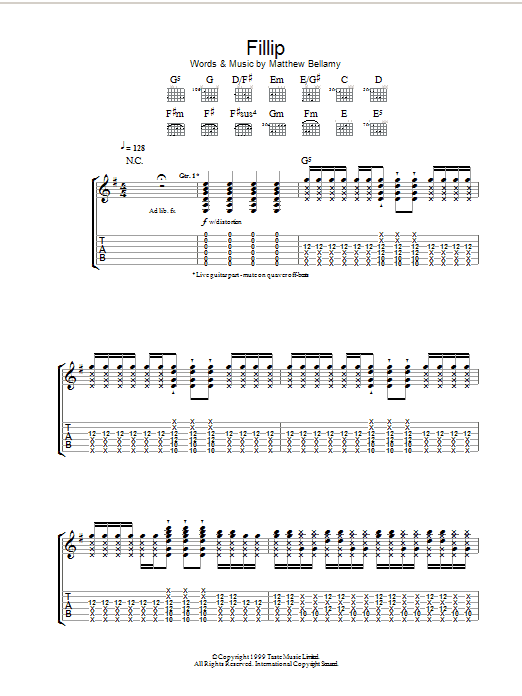 Muse Fillip Sheet Music Notes & Chords for Guitar Tab - Download or Print PDF