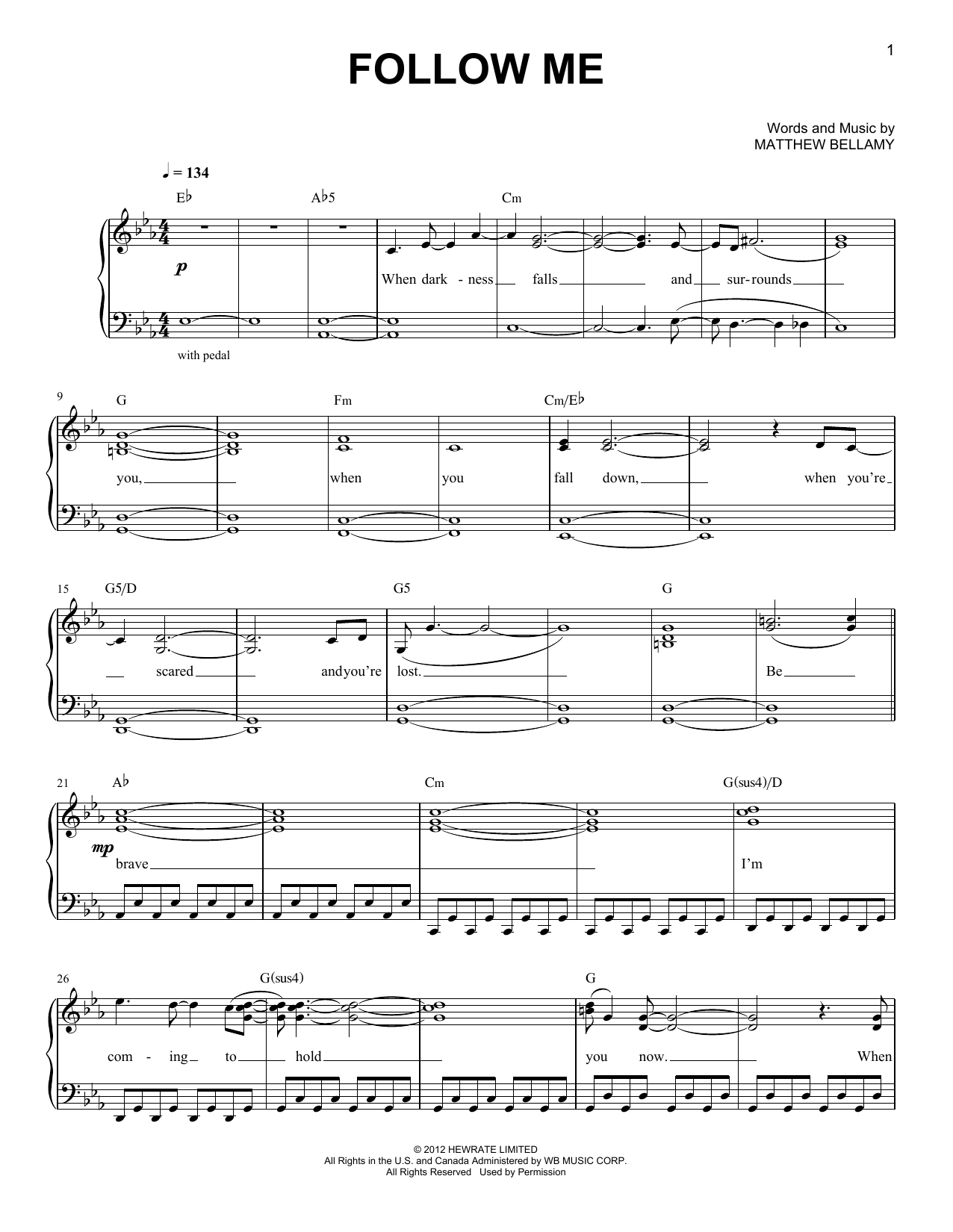 Muse Follow Me Sheet Music Notes & Chords for Easy Piano - Download or Print PDF