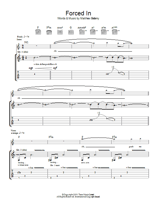 Muse Forced In Sheet Music Notes & Chords for Guitar Tab - Download or Print PDF