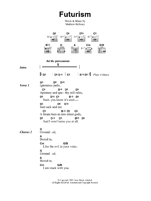 Muse Futurism Sheet Music Notes & Chords for Guitar Chords/Lyrics - Download or Print PDF