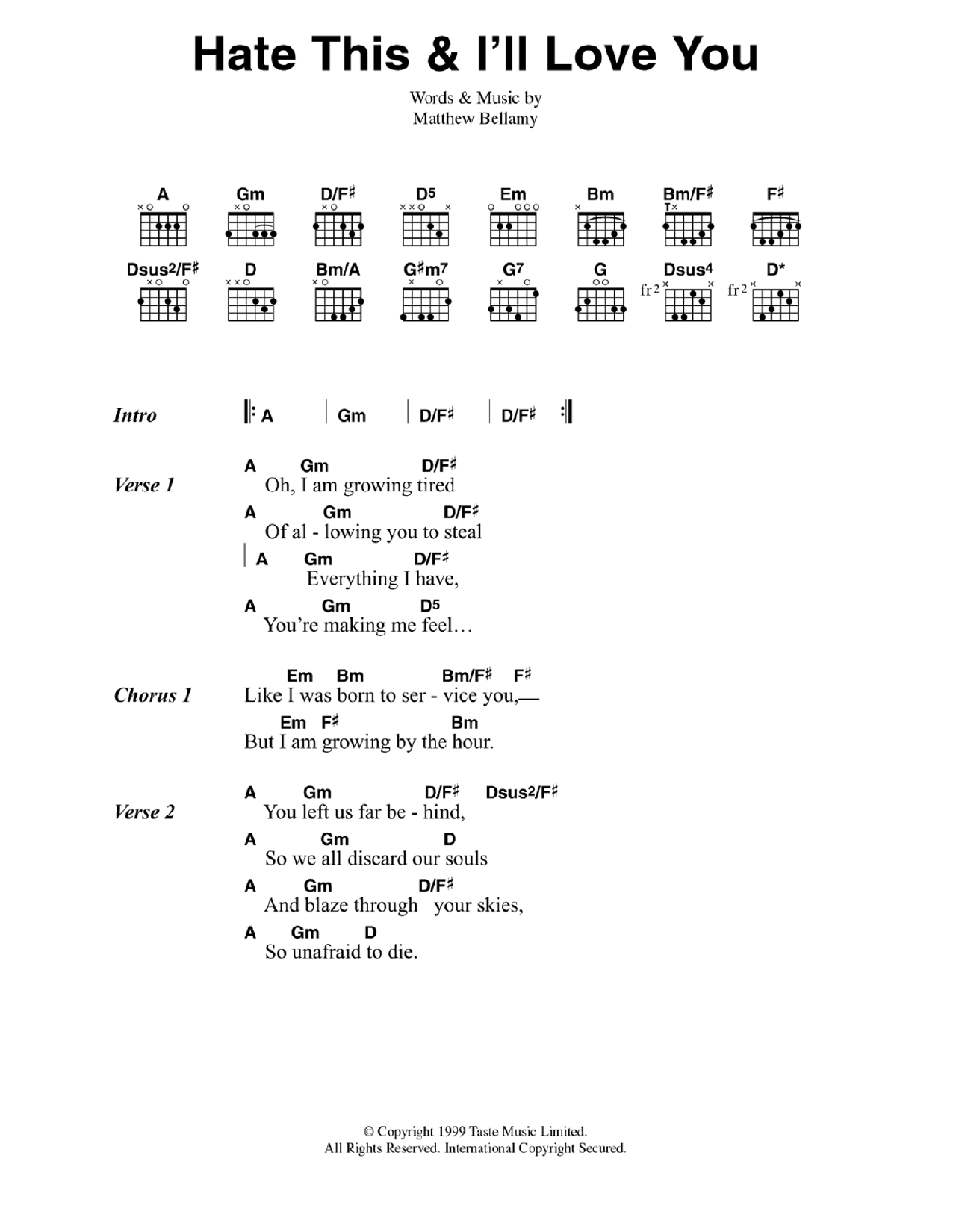 Muse Hate This and I'll Love You Sheet Music Notes & Chords for Guitar Chords/Lyrics - Download or Print PDF