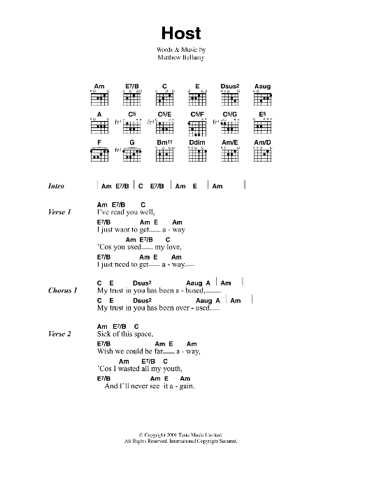 Muse Host Sheet Music Notes & Chords for Guitar Chords/Lyrics - Download or Print PDF