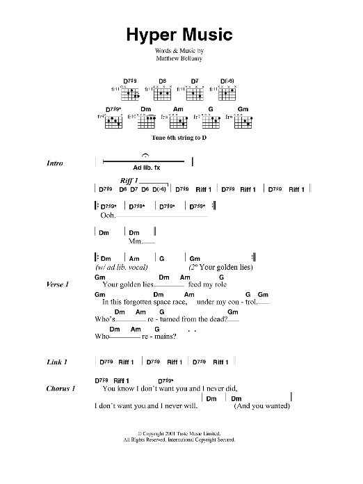 Muse Hyper Music Sheet Music Notes & Chords for Guitar Chords/Lyrics - Download or Print PDF